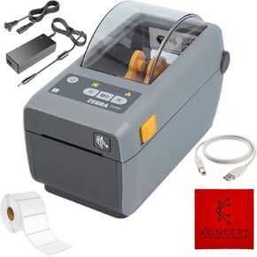 ZD410 Zebra USB Connectivity Thermal Label Printer Bundle - 1 Year Warranty - Zebra Direct Thermal Desktop Monochrome Printer with 24v, USB 2.0 Cable, 2.25" x 1.25" Label Roll (Renewed)