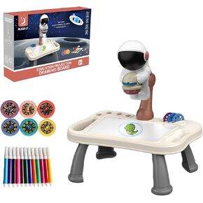 Space Explorer Kids' Projector Drawing Board - Astronaut Sketch & Trace Station with Reusable Doodle Pad and Color Slides for Creative Learning, Ideal for Ages 3+, Brown