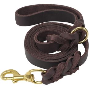 Joytale Leather Dog Leash, Genuine Cowhide with Brass Hook, Heavy Duty Leather Leashes for Large Medium Dogs（Brown, 6ft×3/4''）