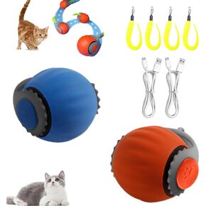 2 PCS Speedy Ball Cat Toy, with 4 Speedy Replaceable Tail, Interactive Mobile Cat and Dog Smart Toy, Dual-Speed Adjustment, Suitable for Both Indoor and Outdoor Use, USB Rechargeable
