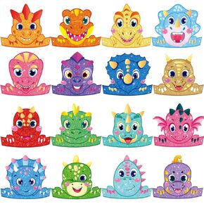 Leinuosen 32 Packs Dinosaur Party Hats for Kids Dinosaur Birthday Party Decorations Dino Hats, 16 Styles