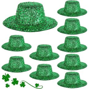 Chuangdi 10 Pieces St Patrick's Day Mini Party Hats Leprechaun Glittery Green Irish Mini Hats St. Patrick's Day DIY Decoration for Saint Paddy Dolls, Craft Projects