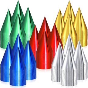 200 Pcs Birthday Party Hats Metallic Cone Bulk Multicolor Paper Hat with Elastic String for Youth Adults Pets, Gold, Silver, Red, Blue and Green