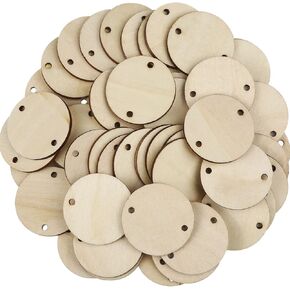 Bememo 1.5 Inches Circle Wooden Tags Birthday Board Tags with 2 Holes for Birthday Board DIY Crafts(100 Pieces)
