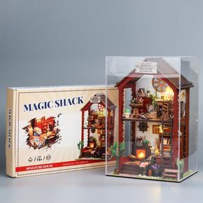 Miniature Wooden Magic Dollhouse Kit, DIY Assembly, Acylic Dust Cover