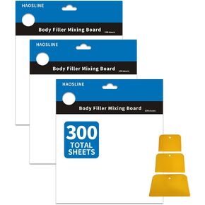 Body Filler Mixing Board Sheets,Disposable Paper Mixing Pad for Body Fillers,Fiberglass, Resins, Gel, Putties, Touch-up Paint,100 Sheets/Board,300 Total Sheets