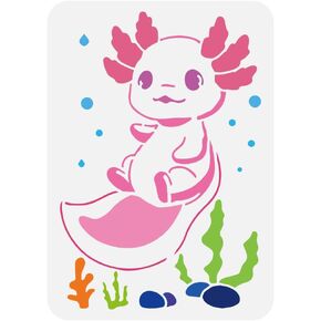 FINGERINSPIRE Cartoon Axolotl Stencil 8.3x11.7inch Cute Axolotl Painting Stencils Reusable Axolotl Under The Sea Templates Seaweed Stones Drawing Templates for Wall Fabric Tiles Floor Paper Wood