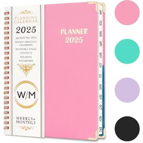 2025 Planner - Weekly and Monthly Planner 2025 Calendar Monthly Planner Daily Planner Agendas, January - December 2025, Spiral Bound, Office Home School Supplies for Women & Men, A5 (6.3" x 8.5") Pink