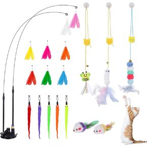 18Pcs Reusable Suction Cup Cat Toys for Indoor Cats,Cat Wand Toys for Indoor Kitten Self Play,2 Play Modes Interactive Wand for Bored Exercise