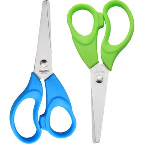 ANJOBIBI Kids Scissors, Blunt-Tip Scissors Stainless Steel Blades & plastic handle, Scissors for School or Crafting, Back to School Supplies,13.5cm, 2 Pack(BLUE+GREEN)
