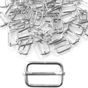 50 Pcs 1 inch Slide Buckles Metal Tri-glide Slides Adjustable Webbing Strap Adjuster Silver Rectangle Tri Slide Buckle for Fasteners, Strap, Backpack DIY Accessories