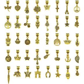 Alloy Dangle Spacer Beads Bails Connector with Multistyle Pendant Charm Dangler for DIY Bracelet Necklace Jewelry Making Accessaries(40pcs)