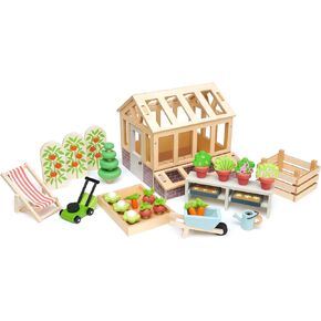 Tender Leaf Toys - Greenhouse Garden Set - 28 Pcs Natural Gardening Miniature Pretend Play Set, Wooden Harvest Farm Toys - Inspires Endless Imaginative Play - Age 3+