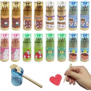 16 Pack Mini Cartoon Coloured Pencils in 12 Colours, Portable Colouring Pencils with Sharpener, Pre-Sharpened, Cute Party Fillers Set for Adults Artists Drawing Sketching