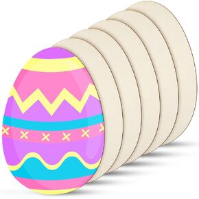 6 Pieces 9.8 x 6.9 Inch Easter Wood Egg Cutouts Large Blank Easter Cutouts Unfinished Wood Egg Ornament Wooden Slices for Party DIY Craft Paint Decoration