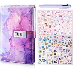Diary for Girls with Lock, Diary Gifts for Girls Age 8-12, Kids Diary for Girls DIY Journal Set with Pen Stickers Girls Secret Notebooks Birthday Vlentines Day Gifts for Girls 9 10 11 12 Teens