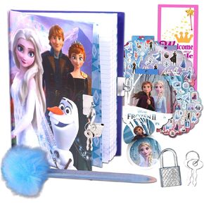 Disney Frozen Diary and Pen Set ~ 3 Pc Bundle with Anna and Elsa 60-Sheet Journal with Real Padlock and Pen, 300 Stickers and Door Hanger (Frozen Diary for Girls)