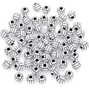 50Pcs Silicone Beads,15mm Acrylic Volleyball Bead,Sports Beads Big Hole,Beads Round Loose Beads,Spacer Beads for DIY Necklace Bracelet Pendant Making Heart Beads,Crafts and Sewing,Beading Supplies