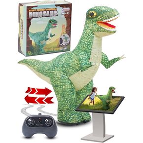 PREXTEX Remote Control Dinosaur - 35.5 Inch Green T-Rex with Roaring Sound - Remote for Forward, Backward, 360 Rotation - Inflates in 20 Seconds - Huge Dinosaur Remote Toy for Kids Ages 3+