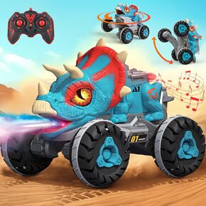 Remote Control Dinosaur Car Toy with Spray & Light & Roar & Music for Kids Boys Age 3-5 5-7 8-12, 2.4Ghz All Terrain RC Monster Dinosaur Truck with Rechargeable Batteries for Christmas Birthday Gift