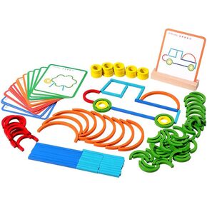 Practical Life/Sensorial Sticks & Rings Shape/Letter Puzzle Construction Set Card Pattern Matching Blocks Logical Educational STEM Classroom Family Game Toy Boy Girl 3-8 Years Gift