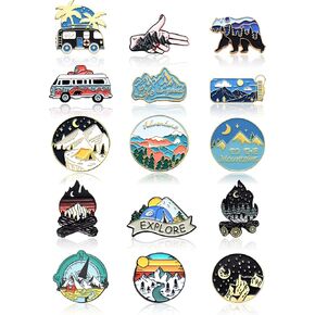 15 Pcs Enamel Pins for Backpack Hat Outdoors adventure Brooch pins Cute Camping Lapel Pin Nature Aesthetic Pins Jewelry for Women men Clothing Bags DIY Crafts Gifts