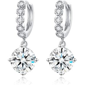 2-6CT Moissanite Hoop Earrings for Women, 4P D Color Ideal Cut 925 Sterling Silver Moissanite Dangle Earrings with Certificate of Authenticity
