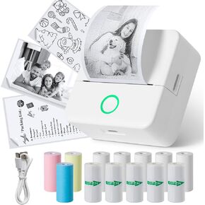 Thermal Mini Printer with 13 Rolls Paper, Portable Inkless Sticker Label Maker, Bluetooth Wireless Impresora for All Phone, Free Cut Printer for Notes & Children DIY, for Women Kids
