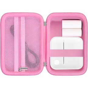 Thermal Printer Case for Memoking Mini Printer/Ponek T02 / Phomemo Mini Thermal Printer/VFU Label Maker/INVISEN Sticker Maker, Extra Space for Label Maker Rolls and Cable, Deep Pink