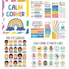 Calm Down Corner Posters – Feelings Chart for Kids, Preschool Classroom Toddler, Quiet Time Area, Coping Skills, Therapy Supplies, Social Emotional Peace Decor, Must Haves Calming Kit, Middle School