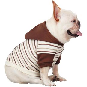 Dog Hoodie for French Bulldog Clothes Puppy Striped Sweatshirts Frenchie Pug English Boston Terrier Pitbull Pullover Sweaters Pet Outfit, Coffee (2XL(Chest 21.65",Clothes Length 14.17"))