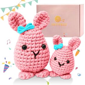 Kids Crochet Start Amigurumi Kit for Beginners,Complete Crochet Kit for Kids and Adult with Step-by-Step Video Tutorials, The Customized Anti-Fray Yarn is Idea for Beginner (2 Pack Bunny)