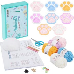 FreeBloss 8 Set Crochet Kit for Beginners Cat Paw Crochet Coaster Kit Kit Complete Starter Crochet Kit للبالغين المبتدئين Crochet Coaster مجموعة مع فيديو تعليمي للديكور المنزلي in Kuwait