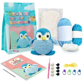 Crochet Kit for Beginners, Crochet Animal kit,DIY Yarn Knitting Craft Supplies with Video Tutorials for Knitting Enthusiast for Adults and Kids (Penguin)