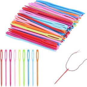 JIYIN 100 Pcs 3.54 inch Plastic Sewing Needles, Large Eye Plastic Yarn Needles Weaving Darning Needles Blunt Crochet Needles for Yarn Embroidery DIY Sewing Handmade Craft Knitting Crochet(9cm/3.54in)