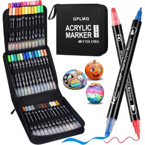 48 Colors Dual Tip Acrylic Paint Pens Markers - Fine & Round Tips Markers for Rock, Wood, Canvas, Glass, Ceramic, DIY Crafts - Vibrant, Non-Toxic, Water-Based Ink Art Supplies
