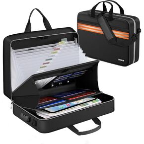 Accordion File Organizer with Lock,Fireproof Document Organizer Bag with Shoulder Strap,Large 13 Pocket Expanding File Folder,Portable Safe Storage for Letter/Legal Files,Books, Laptop-Black