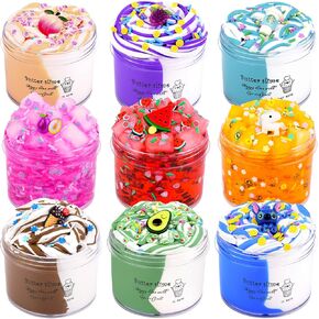 9 Pack Slime Kit, with 3 Jelly Cube Crunchy Slime and 6 Butter Slime, Crystal Slime Kit Toy, Soft and Non-Sticky for Girls Boys Party Gift, Super Cute Stress Kids Relief Toys