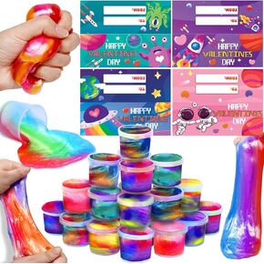 28 Pcs Valentines Day Gifts for Kids Classroom - Galaxy Slime with Valentines Day Cards for Kids School, Slime Stress Relief Fidget Toys Boys Girls Valentines Class Gift Exchange Prizes Party Favors