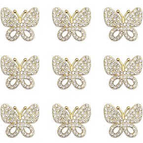 30PCS Alloy Rhinestone Butterfly Embellishment Stickers Handmade Hair Accessories Sneakers, Clothes, Party Decorations Gift Box ，Dress，Rhinestone Alloy Appliques Decorative Home Decor (Gold)