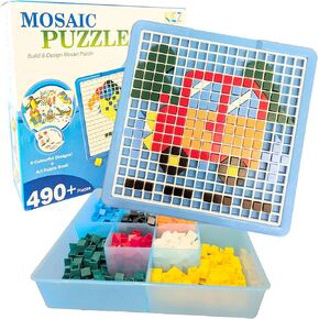 KIEZ 490 Pieces Mosaic Puzzle, Pixel Art Challenge with 24 Designs (Animals, Vehicles, Fruits, Architectures), DIY Art STEM Toys for Kids 3+ Years Old