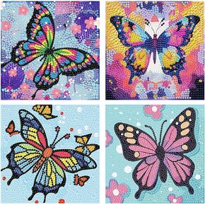 Reivworl 4 Packs Diamond Art Kits for Kids, Butterfly Diamond Art for Kids Ages 8-12, Butterfly Diamond Painting Kits for Kids for Home Wall Decor 6x6 Inch