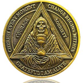 Grim Reaper and Serenity Prayer Recovery Sobriety Chip AA Medallion Sober Gift