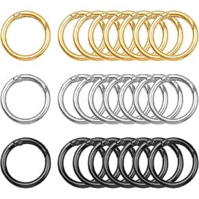 ELANE 24 Pcs Spring O Rings,Trigger Round Snap Buckle,Spring Keyring Buckle,Keychain Ring for Buckle,Bags,Purses (Silver+Gold+Grey, 1 inch)