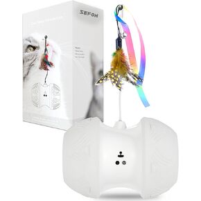 Interactive Cat Toy for Indoor Cats, Automatic Kitten Toys with 4 Feathers, Electric Cat Toys with LED Lights, 360° Rotating, Cat Exercise Toy, USB Rechargeable Cat Toy for Indoor Cats, Grey