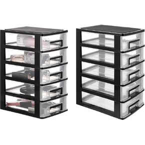Cabilock Storage Drawers Desk Organizer with 5 Drawers:2pcs Clear Plastic Desk Storage Box Mini Storage Bin Container Case for Desk, Storing Craft, Accessory, Stationery Jewelry Organizer Stand