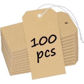 Uniclife 100 Pcs Kraft Tags Blank Shipping Tags with Elastic String Attached Hanging Paper Tags with Reinforced Eyelet Large Marking Tags Price Tags Inventory Label Tags, 4.7" x 2.36"