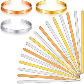 Brass Aluminum Bracelet Blanks Stamping Copper Cuff Bracelet Blanks Metal Stamp Bracelet Blanks Stamp Bracelet Making Kit Ring Metal Strips for DIY Bracelet Jewelry Making, Pack of 16