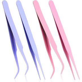 Tweezers for Crafting, 4 Pcs Stainless Steel Sticker Tweezers Kit Multipurpose Straight and Curved Tip Tweezers Small Jewelry Making Tools for DIY Intricate Projects, Cardmaking, Scrapbooking, Model