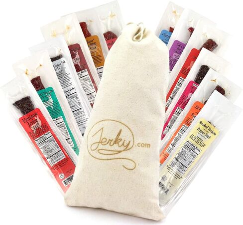 Jerky.com Exotic Jerky Gift Basket - Wild Game Snack Sticks Gift Bag - Venison, Elk, Bison, Wild Boar - Exotic Meat is the Main Ingredient - High Protein Jerky Gifts for Men (12 Piece Gift Bag) in Saudi Arabia